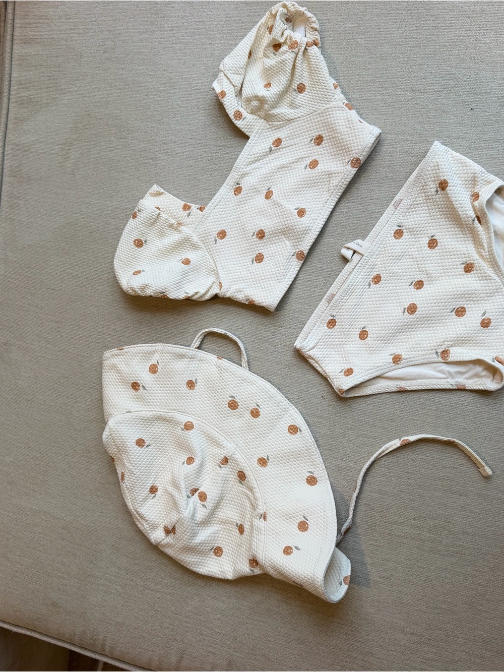 Quincy Mae Cream Swim suit with Tan Dot Print